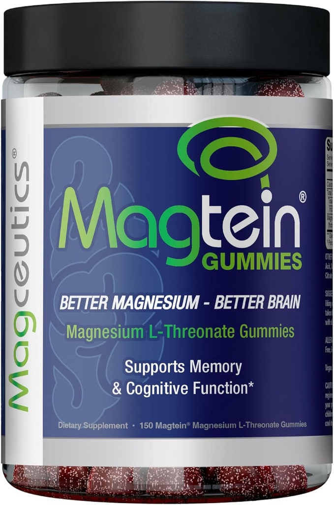 Magtein Gummys - Magnesium L-Threonate Gummy,脑支持,焦点补充,助力记忆和认知函数 - 150 Vegan Gummys