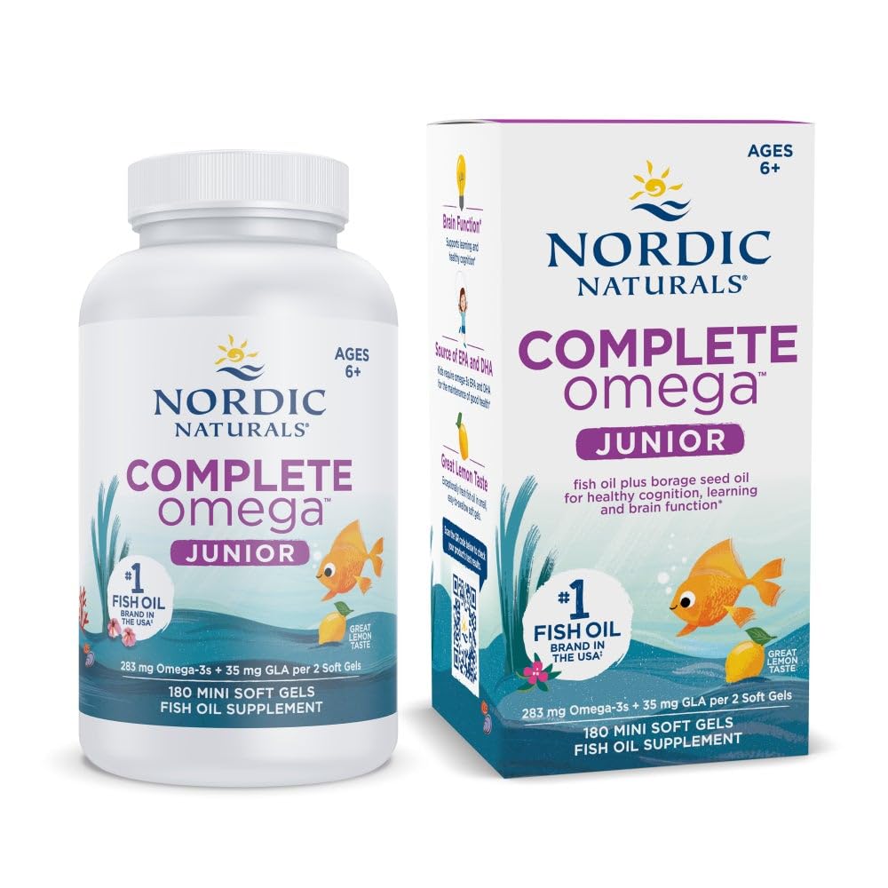 北欧自然学(Nordian Naturals Complete Omega Jr.),柠檬 - 180 小型软宝石 - 283 mg 总Omega-3s & 35 mg GLA - 健康认知,神经系统功能 - 非GMO - 90 服务