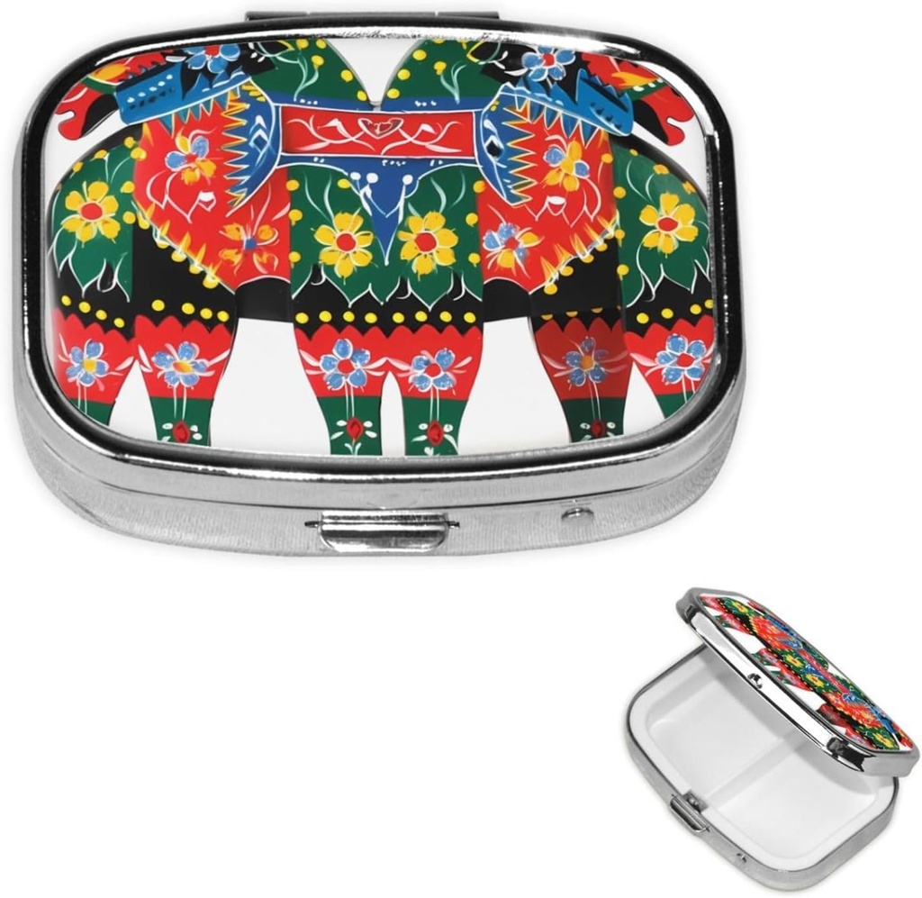 Square Pill Case for Purse 或 Pocket 2 比较药药盒 小药盒 便携式小药盒组织者 Runner Sweden Dala Horse 民间旅行药盒 Vitamin Cod Liver 石油储存箱