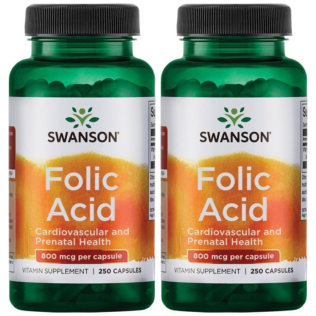 Swanson Folic Acid 800 mcg (1维生素335 mcg Dfe Folate) 250 capsules (2 Pack)