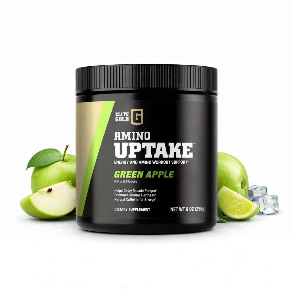 精英GolElite Gold Amino Uptake, Green Apple, 氨酸补充剂, 增加能量, 支持肌肉复苏, Beta Alanine, L Citrulline, (30 services)
