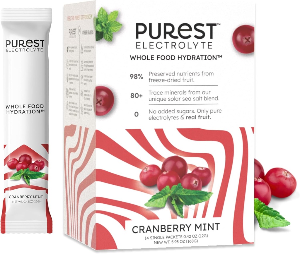 认识新聪明人! 纯电解板 Cranberry 薄荷粉包 – 全食品水分 – 有机冻结-干果和太阳海盐用于超电解平衡