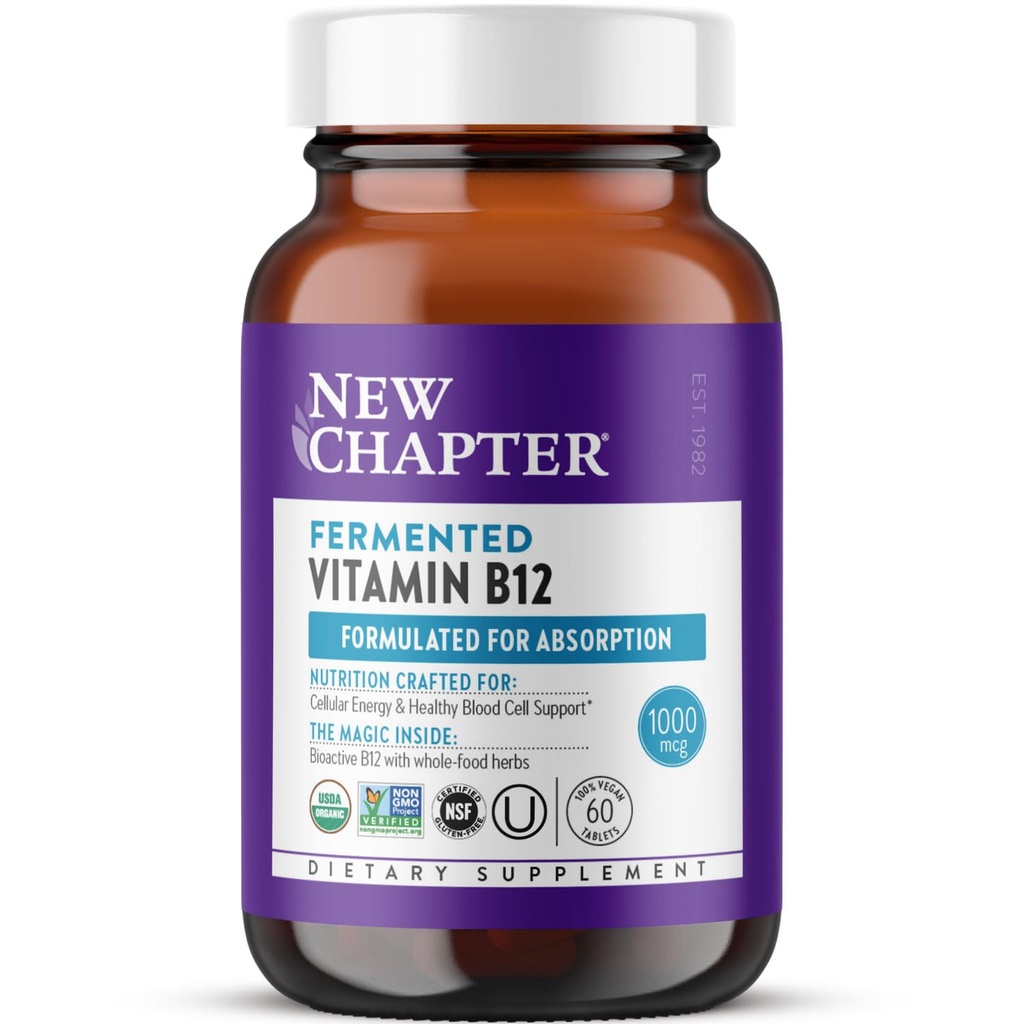 新章节发酵的维生素B12 1000 mcg,USDA有机,One Daily for cellular Energy + Health Blood Cells, 认证 Vegan, Gluten Free - 60 counter