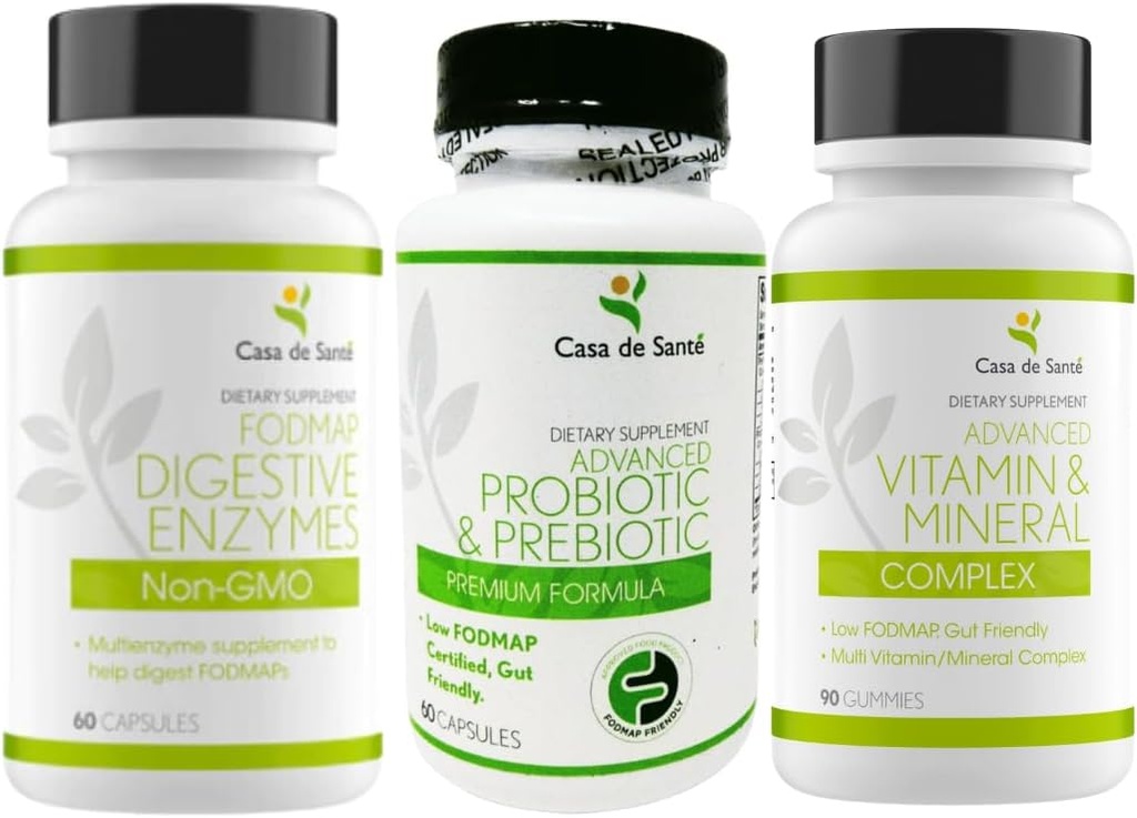Casa de Sante Probiotic & Prebiotic Synbiotic, 高级维生素和矿物复合物和FODMAP 消化酶,非GMO 低FODMAP 认证 套装
