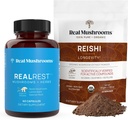 真正的蘑菇 RealRest(60ct) Capsules and Reishi 蘑菇粉(45 services) Bundle - 蘑菇长寿补充,日常免疫支持,改善睡眠和放松 - Vegan, Non-GMO