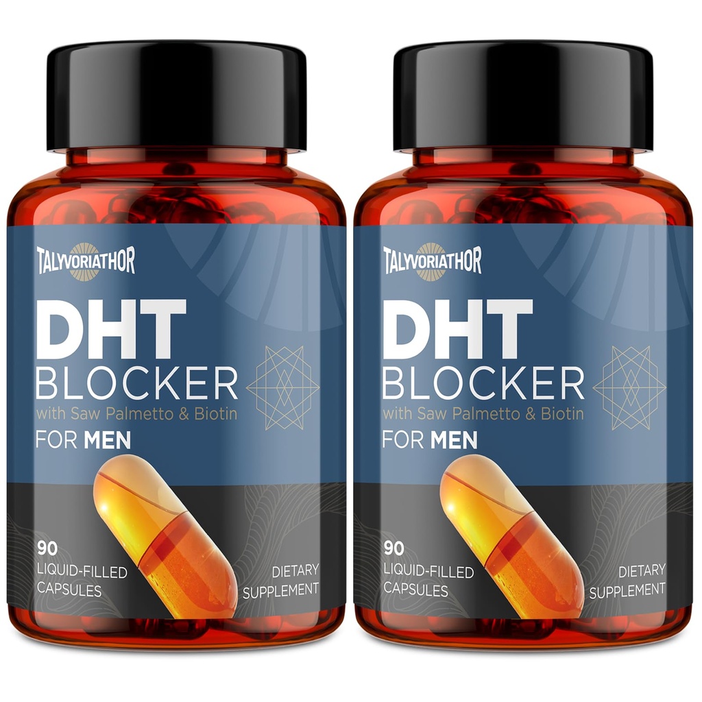 DHT 男子用Saw Palmetto & Biotin的屏蔽剂,液体填充盖的头发生长公式,头发丢失补充剂,头发再生长维生素,专有草药混合剂 - 90 Capsules(2瓶)