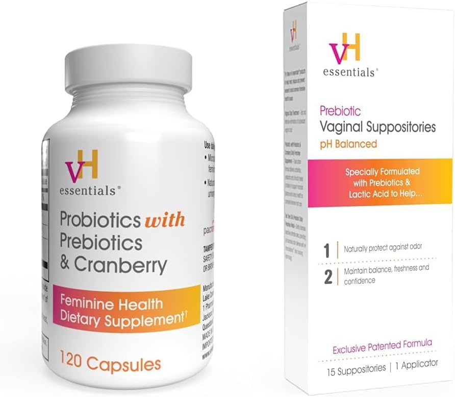 vH 基本素 配有预生素和 Cranberry 女性健康补充剂 - 120 Capsules (544-36) 和 Prebiotic PH 平衡阴道配体 Box,原始版本,15 Counter