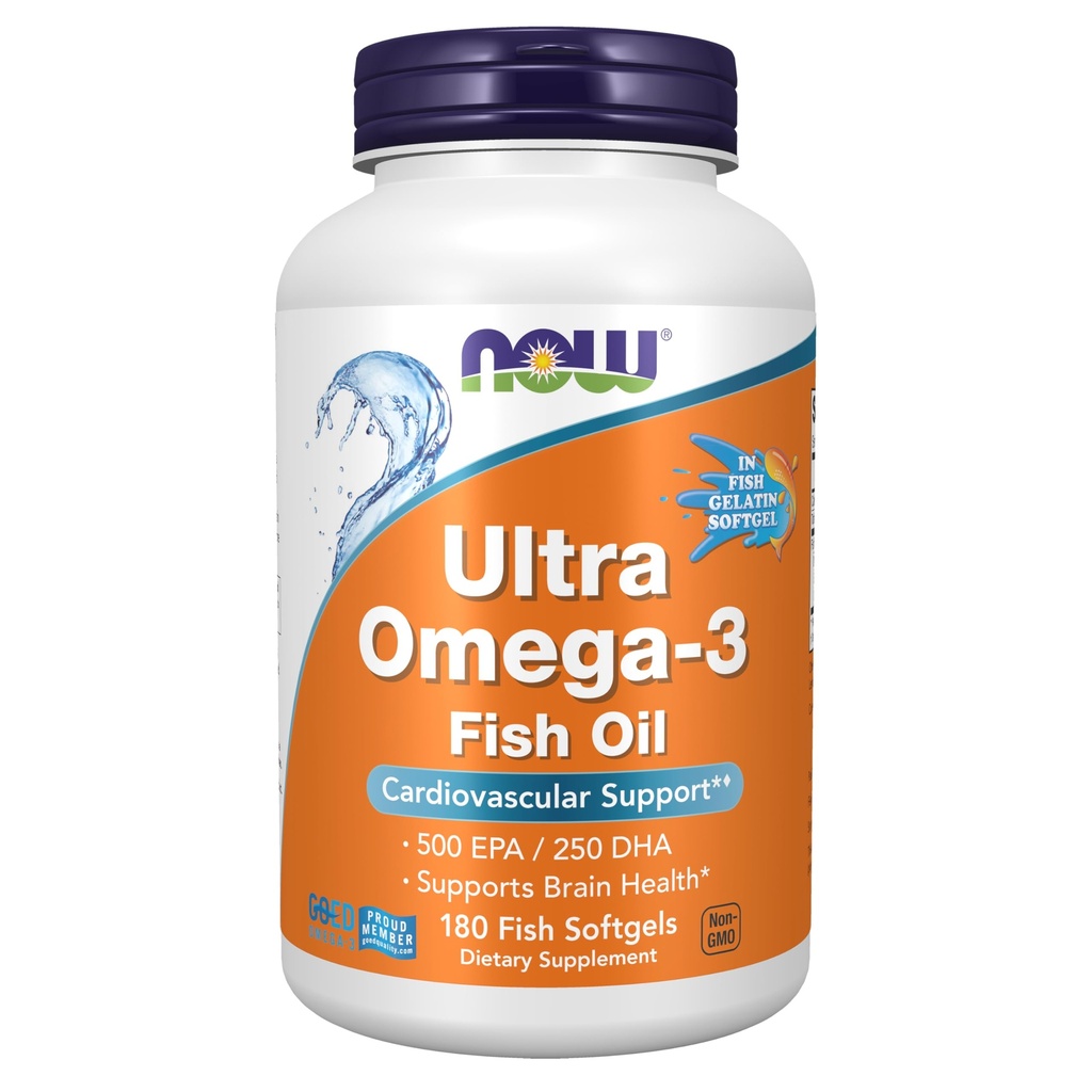 现在食品补充品,Ultra Omega-3、500EPA和250DHA,心血管支持*,180-Fish Gelatin软胶