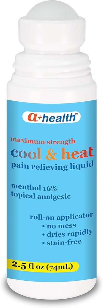 A+健康冷热痛解脱液,Menthol16%,最大强度,滚滚,美国制造,2.5 f Ounces(冷热)