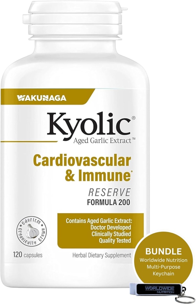 全世界营养包与Kyolic Agard Garlic提取、心血管和免疫系统兼容 -- -- 储备公式200、Kyolc Agard Garlic提取 Capsules 120 Cole和多功能键链