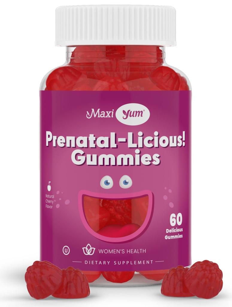 Maxi 健康 女性的有机产前结肠 - Kosher Cherry Flawared Pre Natal Gummy - 胎儿发育用叶酸和铁的妇女的产前维生素, 60 Counter