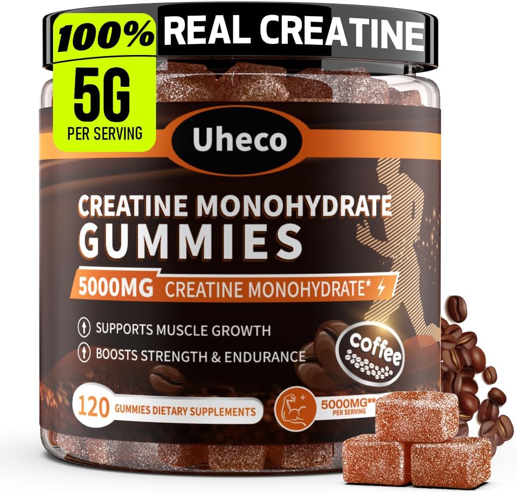 咖啡 Flavor Creatine 单体水合物 Gummys for Men & Women, Contains L-Taurine + Vitamin B12, Betaine, L-Citrulline 改进锻炼耐力,肌肉强度 - 120 计数