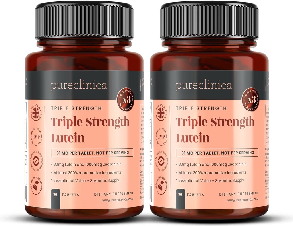 pureclinica Lutein 30mg x 180 片(2瓶,每片90 片) 1000mcg Zeaxanthin. 3 x 普通 Lutein 片的强度