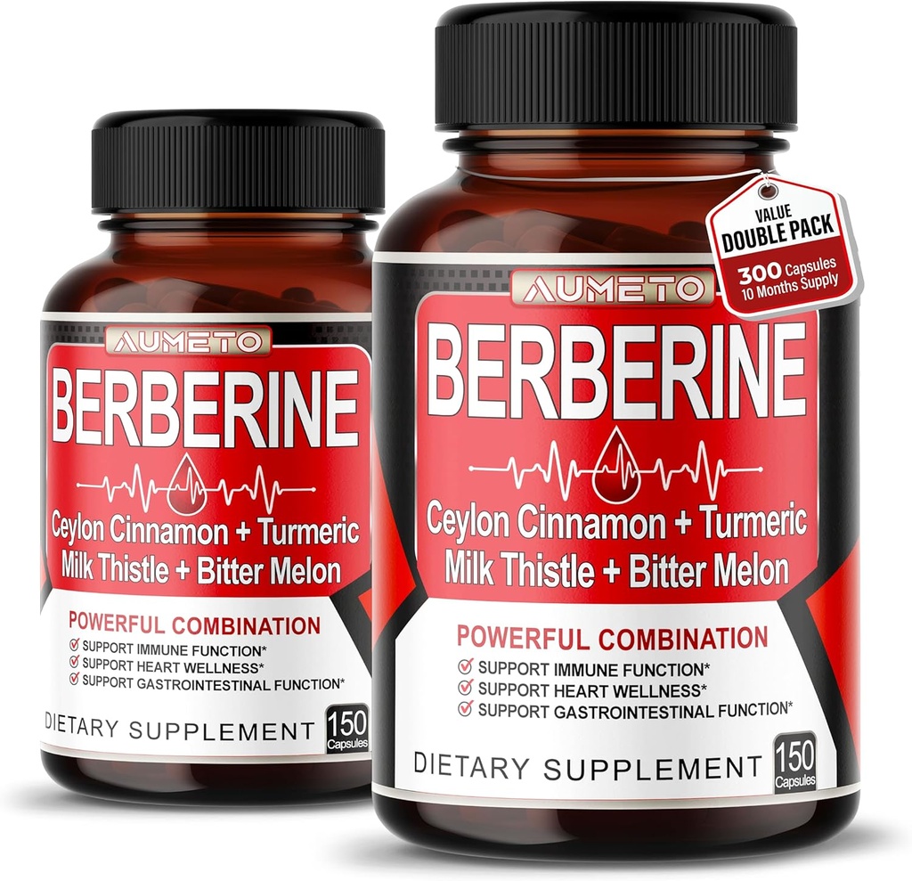 Berberine Supplement - 与锡兰锡桂,图尔默里,牛奶硝酸盐,苦瓜用于消化,豁免和重量管理支持(150个计数(包2))加固.