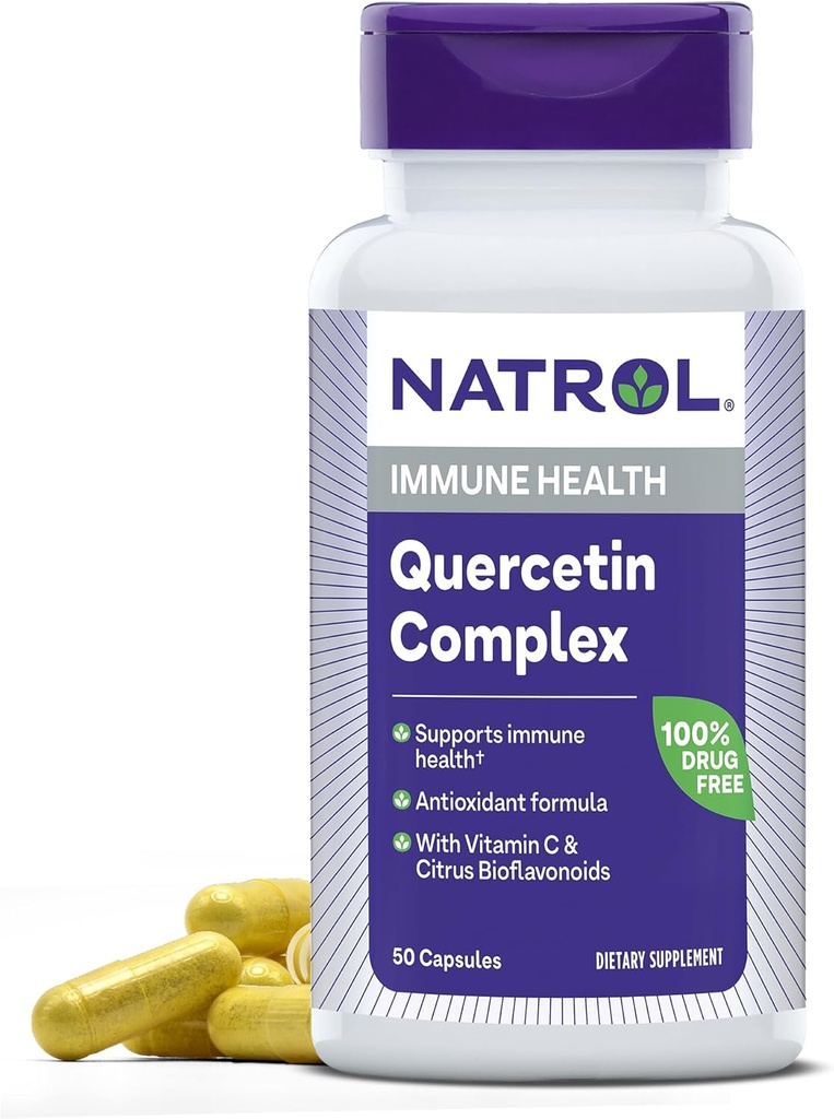 Natrol Quercetin 综合体,免疫健康膳食补充剂,含有维生素C和Citrus Bioflavoids的Quercetin 补充剂,50 Capsules,最多25天供应