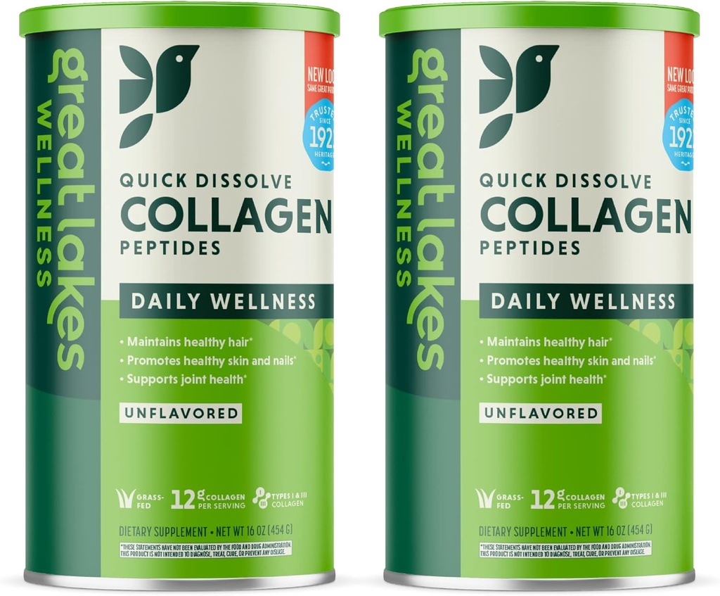 大湖井 Coll(Collagen Peptides)粉,用于皮肤,毛发,钉子,关节和文摘 - 不味 - 快速溶解水解,非GMO,Keto,Kosher - 16 oz - 2 Pack - 包装 May Vary
