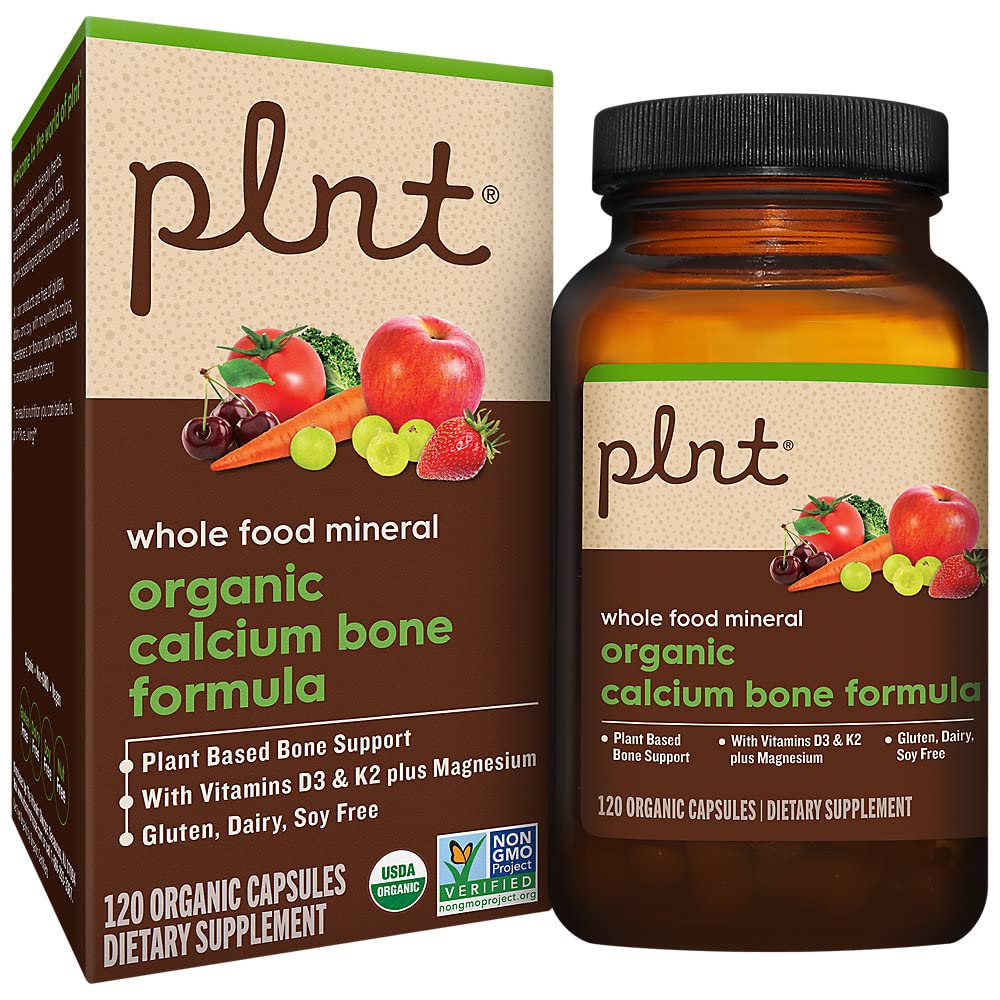 有机钙 Bone 公式a" 植物骨支持 维生素 D3, K2, & 镁 (120 Organical Capsules)