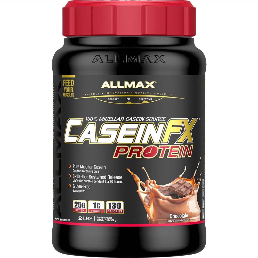 AllMAX Casein-FX 蛋白,巧克力 - 2磅 - 25克 慢释放蛋白 Per Scoop - 低卡布和零加糖 - 约27种
