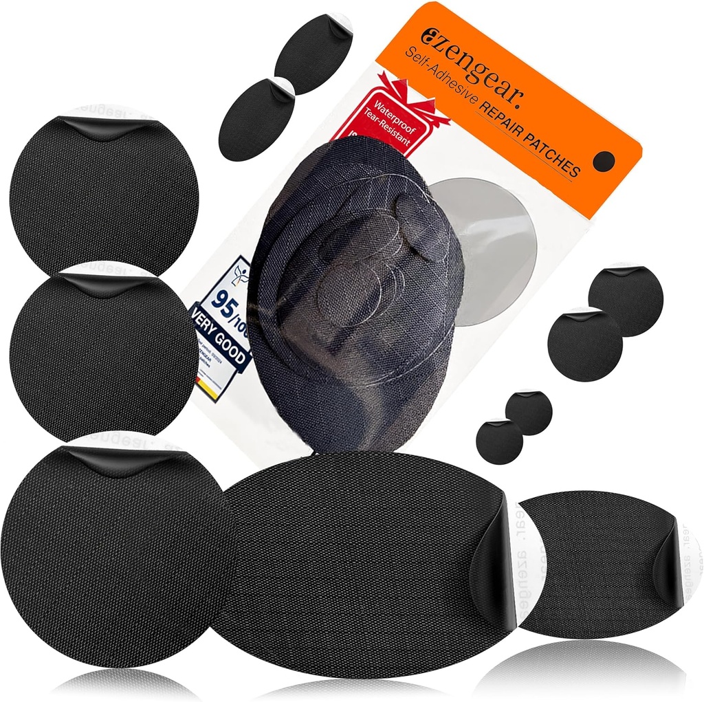 a Zengear 修理补丁 -- -- 防水、自干、泪水、热水-resistant Polyster Fabric 用于修理下夹克、Puffer、雪衣、鞋、帐篷、PVC、服装、内饰(黑色)