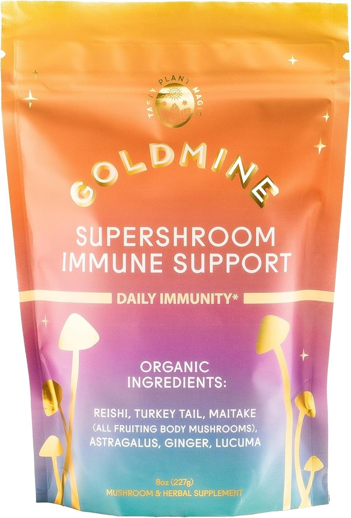 Goldmine Supershroom 功能性动力 Reishi 蘑菇补充,Gluten Free Powerful Adapen Vegan Brain 补充 - 豁免支持粉末(227grams(8oz),邮袋)