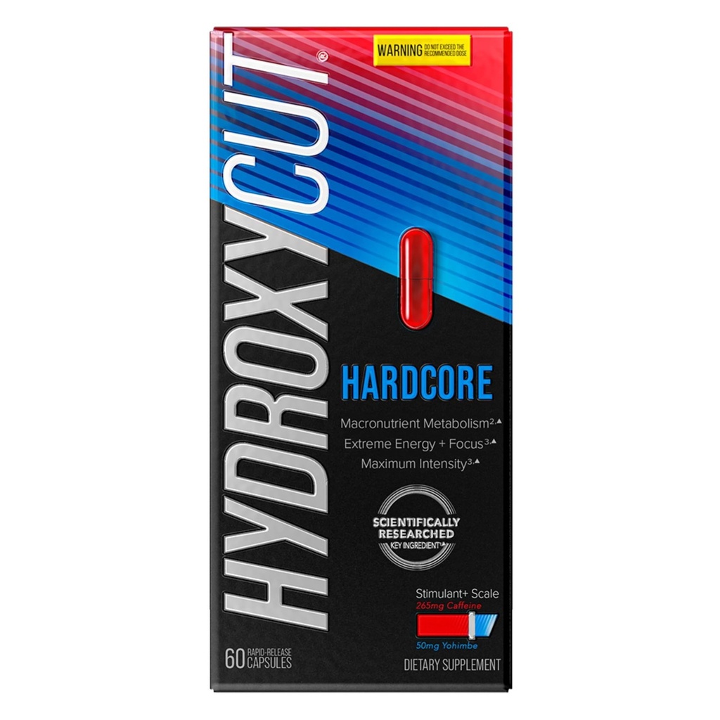 Hydrxycut Hardcore - 热能补充 - 能量与代谢支持 - 265 mg Cafeine Anhydrous, 50 mg Yohimbe 提取 - 快速释放 Capsules - 男女 - 60 Counter