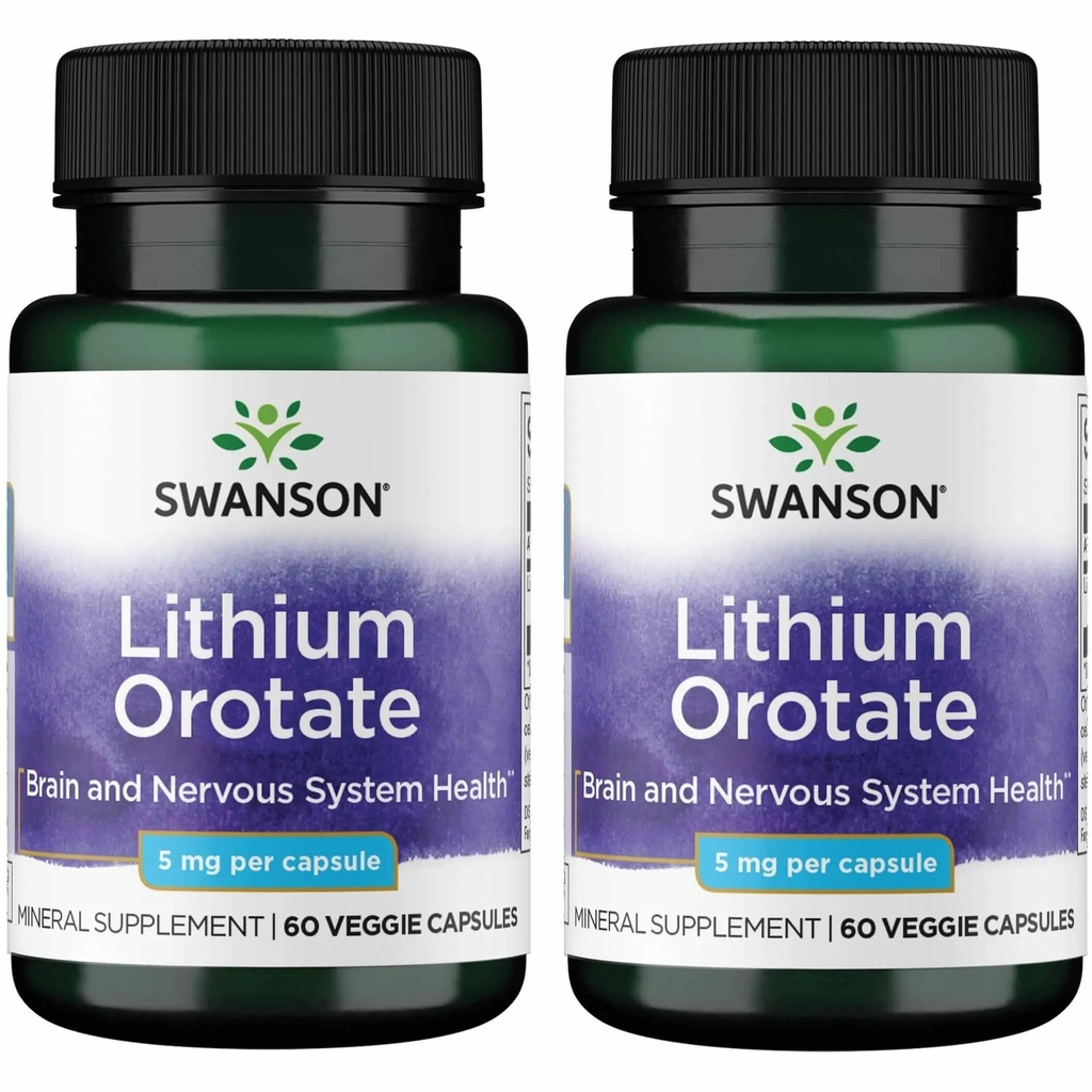 Swanson Orotate锂抗氧化剂 Mood 情感健康行为记忆支持补充剂 5 mg 60 Veggie Capsules (Elemental Lithium) 2 Pack