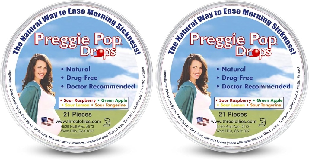3个Lollies Preggie Pop Drops - 21个 Drops - 怀孕期间的早间疾病救济 - 怀孕母亲和婴儿的安全 - Gluten Free - 4个Flavors:柠檬,Raspberry,绿苹果,Tangerine (Pack of 2)