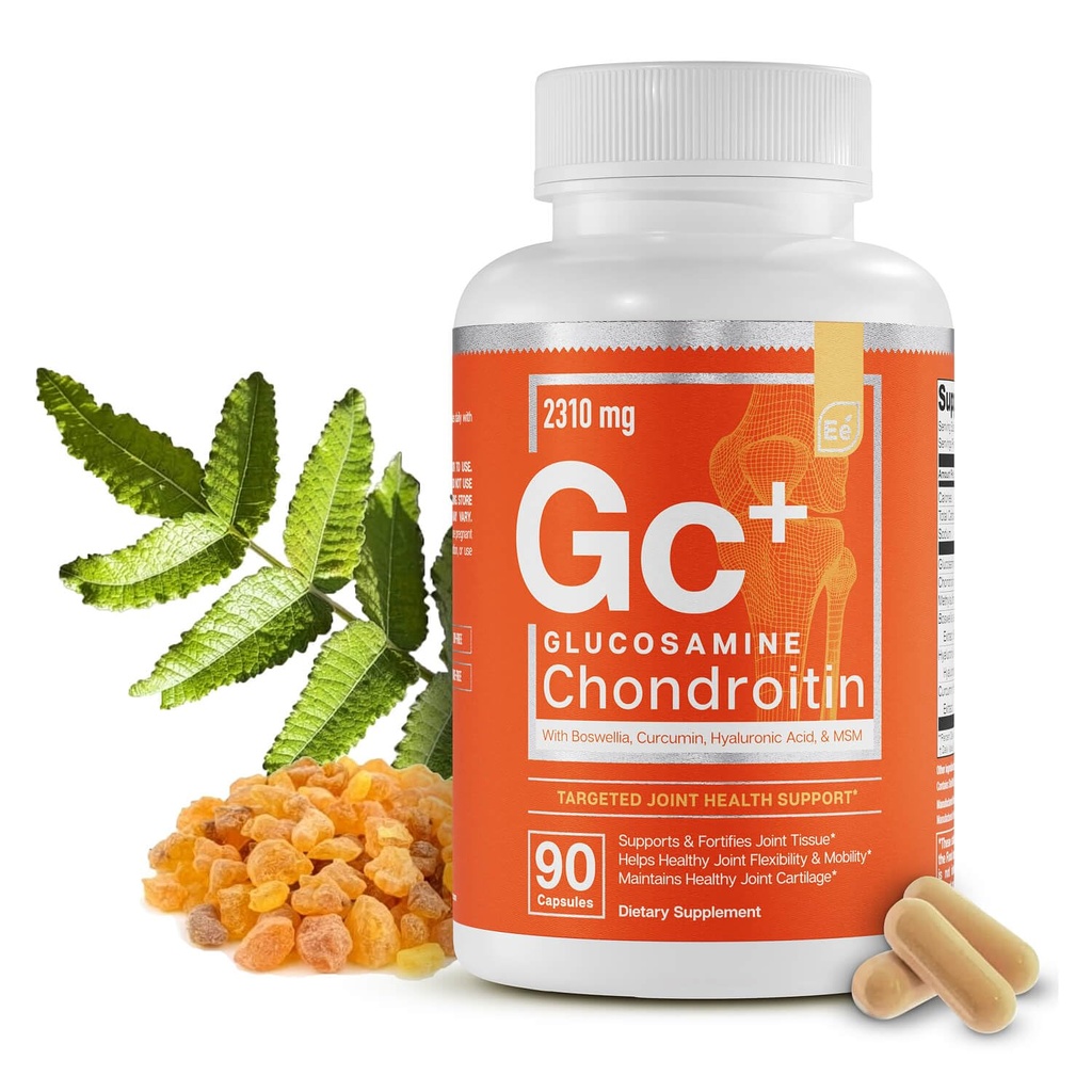 Glucosamine Chondroitin MSM Boswellia Serrata Hyaluronic酸补充剂 弹性联合支持抗氧化剂补充剂-90卡普尔