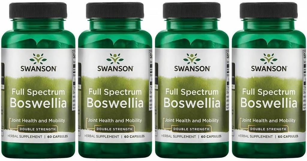 Swanson 双强 Boswellia-Herbal 补编,促进联合支持-Ayurvedic Herb 联合灵活性和流动性支持-Made w/Boswellia Serrata Resin-(60 Capsules,各800毫克) 4 Pack