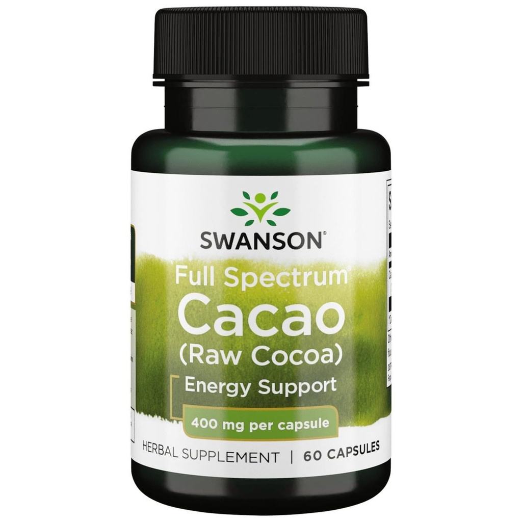Swanson Full Spectrum Cacao (Raw Cocoa) - 草药补充剂 推广Mild能源支持 - 传统全果配方 - (60 Capsules,每方400mg)