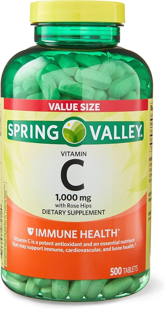 Jogi Vitamin C配有Rose HIPS Tablets 饮食补充值大小,每片1 000 mg,1 000 mg的维生素C和8 mg的Rose HIPS