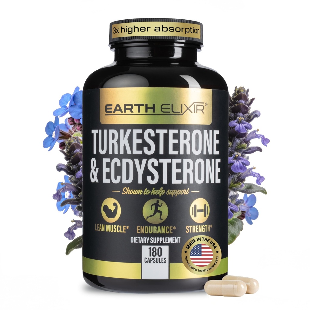 Turkesterone & Ecdysterone – 天然睾丸酮支持,2-in-1 高概率突厥酮补充剂 男与女 95% Beta Ecdysterone - 强度,能量和生命力 - 180个胶囊