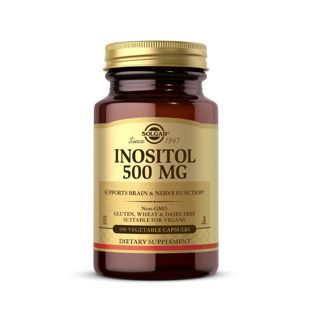 Solgar Inositol 500 mg - 100 蔬菜罐头 - 非GMO、Vegan、Gluten自由、奶制品自由、Kosher - 100 服务