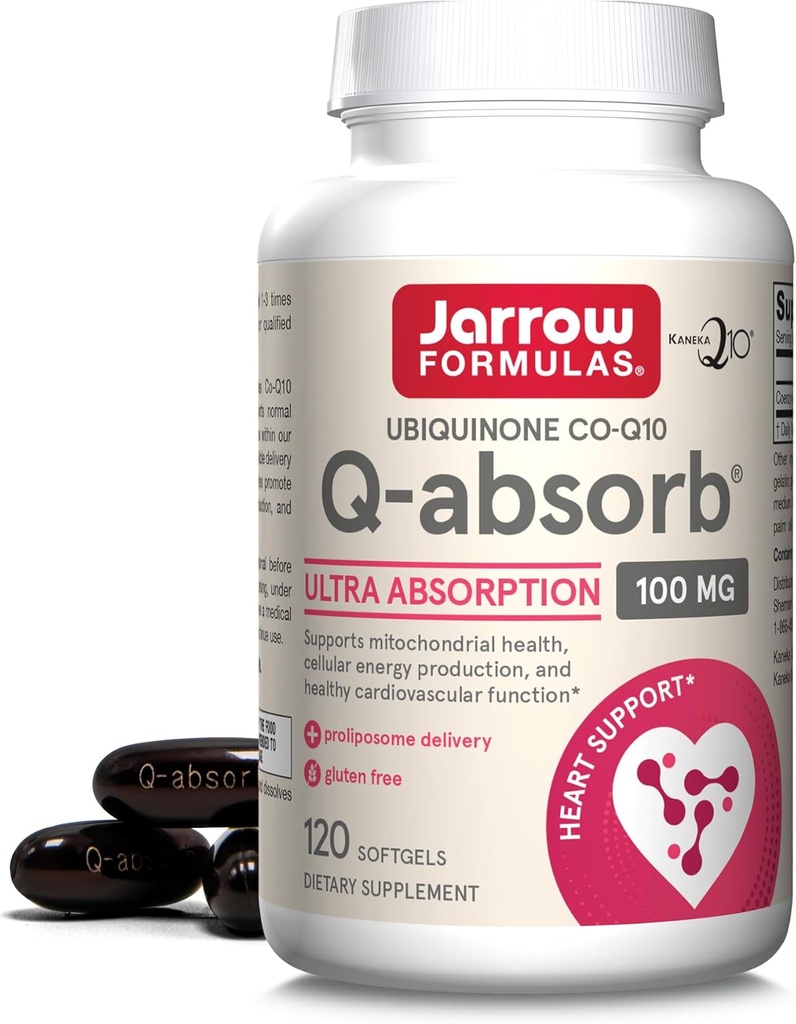 Jarrow Formules Q-Absorb Ubiquinone Co-Q10 100毫克,膳食补充剂,抗氧化剂支持Mitochondrial健康,细胞能量生产和心血管健康,120软胶,120天供应