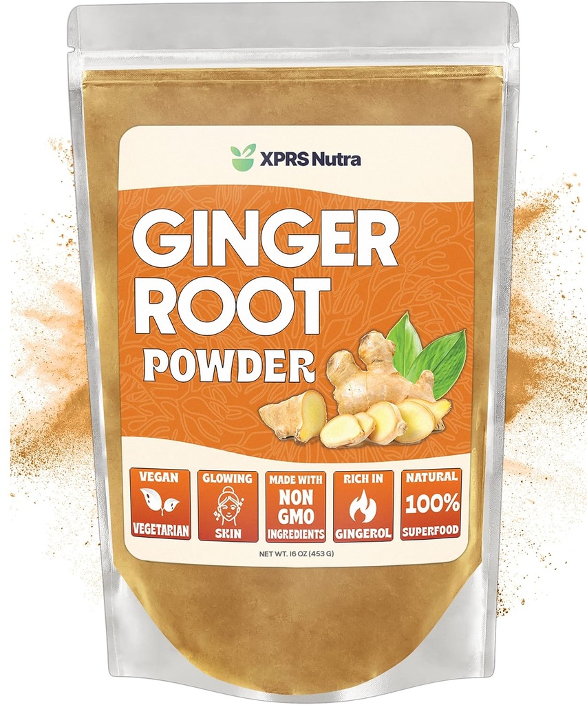 XPRS Nutra 姜粉 - Premium ground 姜根粉 用Potent Spicy Flavor - Ground 姜粉 - Vegen 友好可持续种植 姜粉 (16 Ounce)