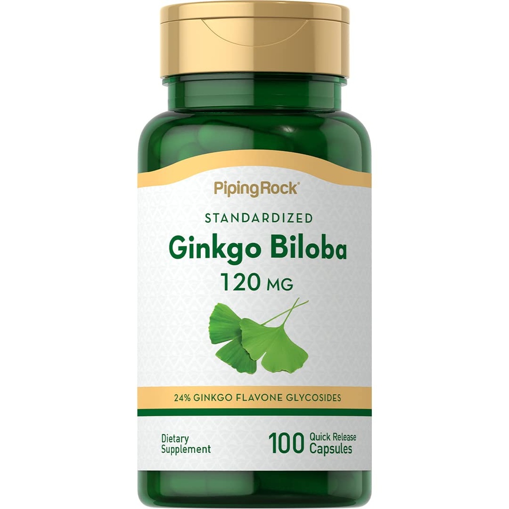 Pipping Rock Ginkgo Biloba 补编 120 mg → 100 Capsules → 标准化摘录 → 非 GMO, Gluten Free
