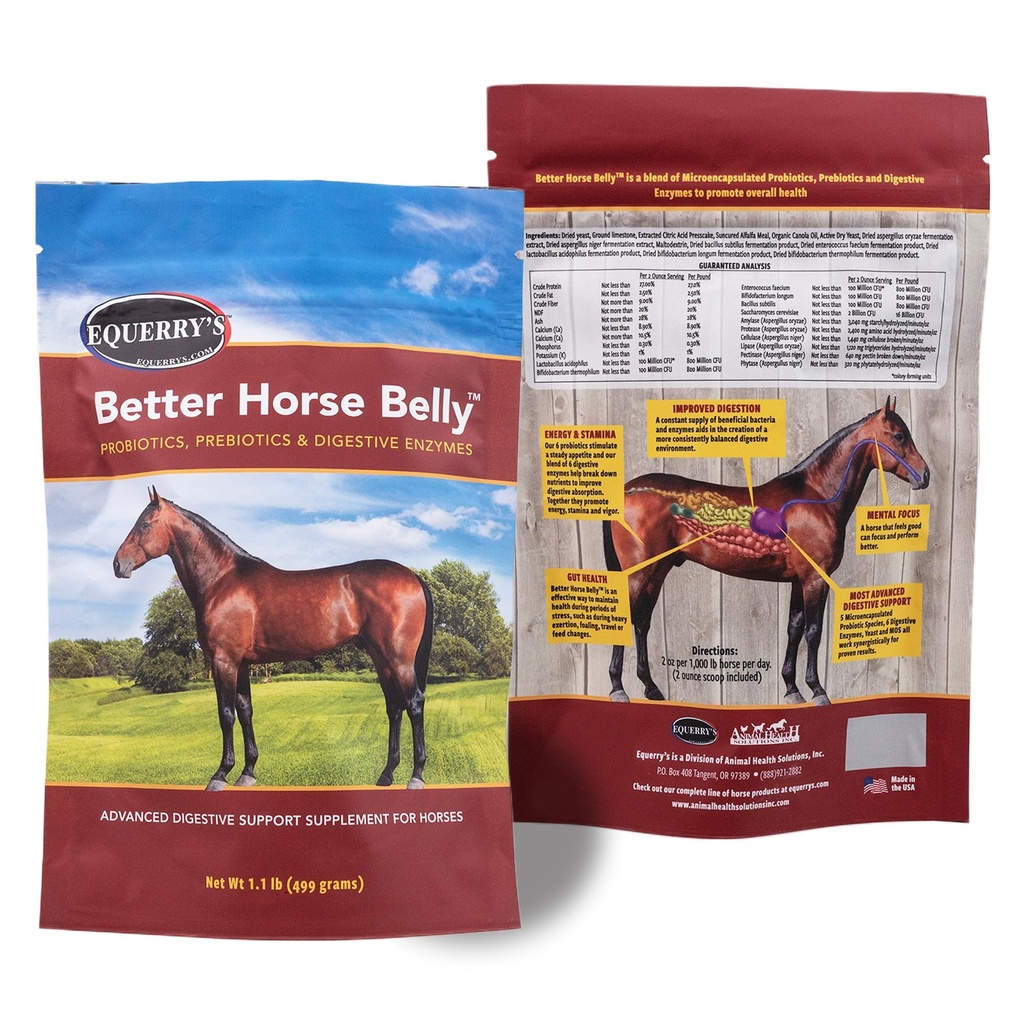 EQUERRY的"更好的马贝利"(Better horse Belly) - 配有Gut Support的马匹补充剂 + 配有预生素的马匹亲生素和消化酶 + 配有Colic, Digestive Upset, 1.1LB