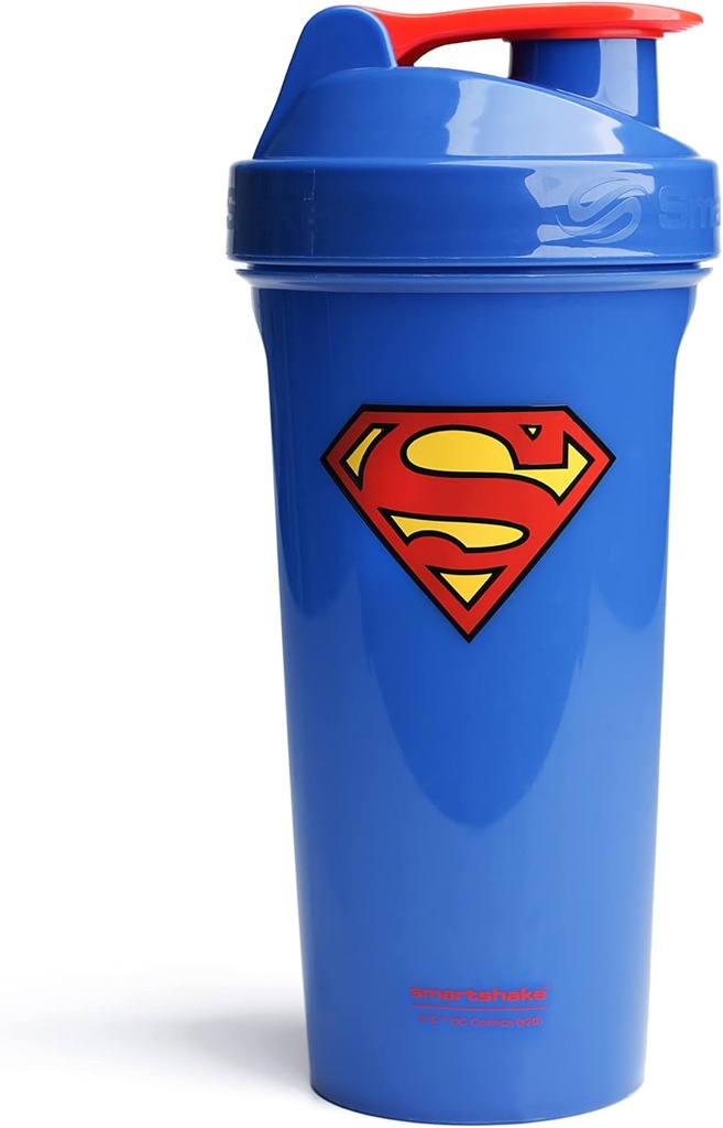 Smartshake Lite Justice League 超人蛋白质瓶800ml – BPA 自由防漏Gym蛋白质瓶为蛋白质粉状DC漫画 蓝水瓶超人礼物