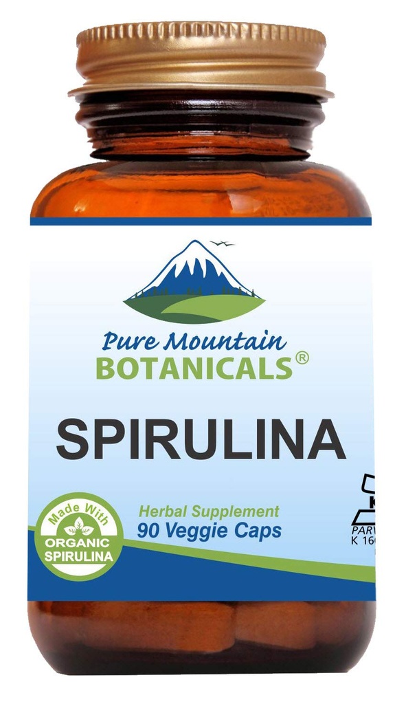 纯山植物学 Spirulina Capsules - 90 Kosher Vegan Caps - 现在有450mg 有机螺旋藻粉 - 自然超食品补充品