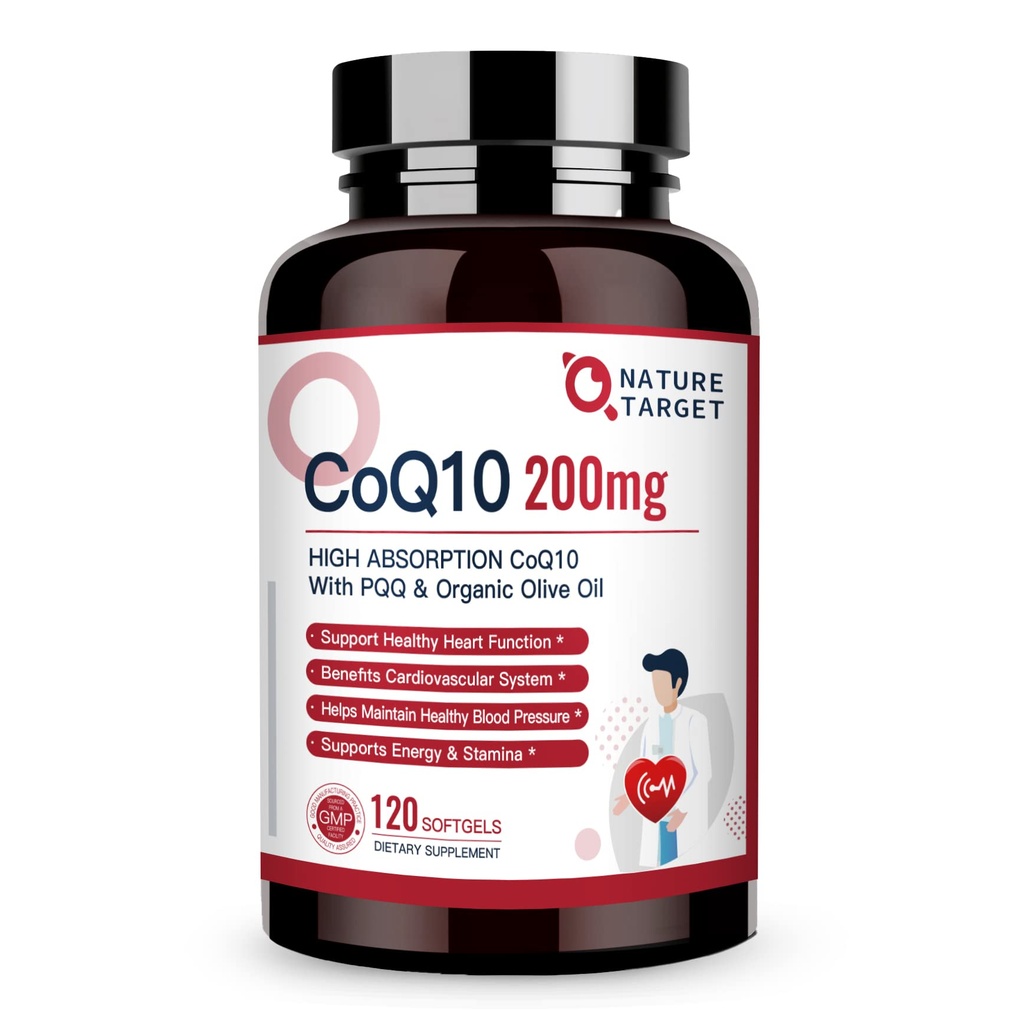 NATURE TARGET CoQ10-200mg-Softgels + PQQ 与有机-有机-有机-有机-有机-有机-高吸附-Coenzyme-Q10 - 抗氧化剂换心脏-健康和免疫支持,能源生产,120服务