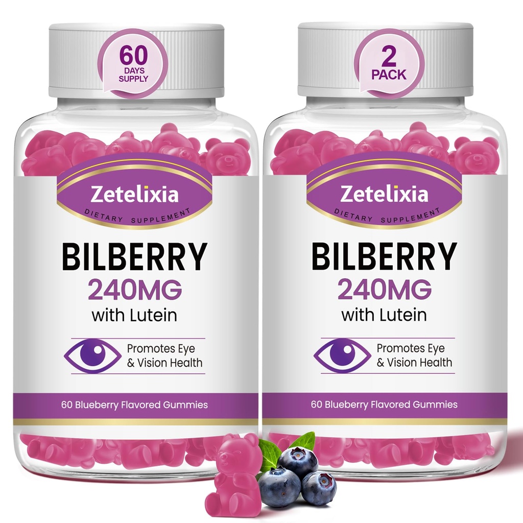 2 Pack Lutein Gummys 成人眼科健康补充剂 Lutein & Zeaxanthin 眼科维生素补充剂 Bilberry 与Lutein 共同促进眼科和视觉 - 120 Gummys