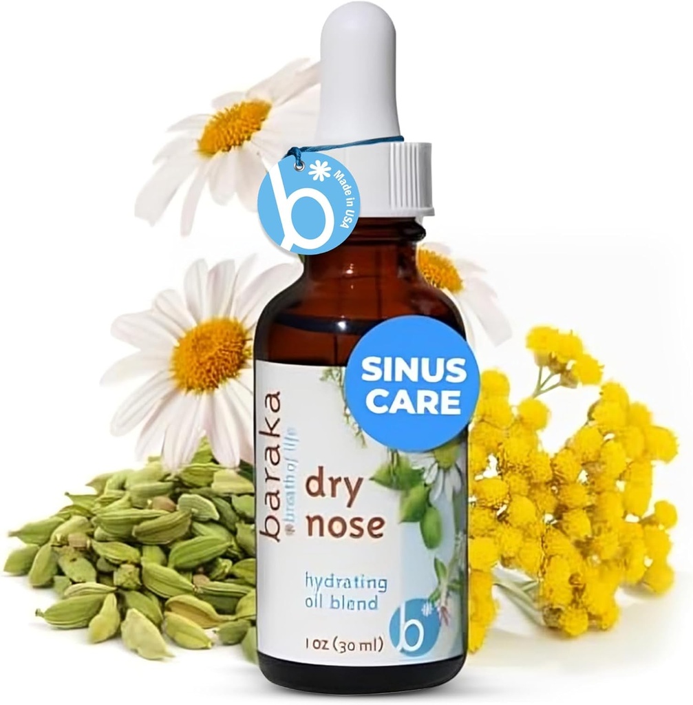 巴拉卡干鼻鼻油 – 有机基本油(Cardam, Everlast, German & Roman Chamomile) 芝麻油基 – 干鼻塞液剂 – 1 Pack (1 oz 滴水瓶)