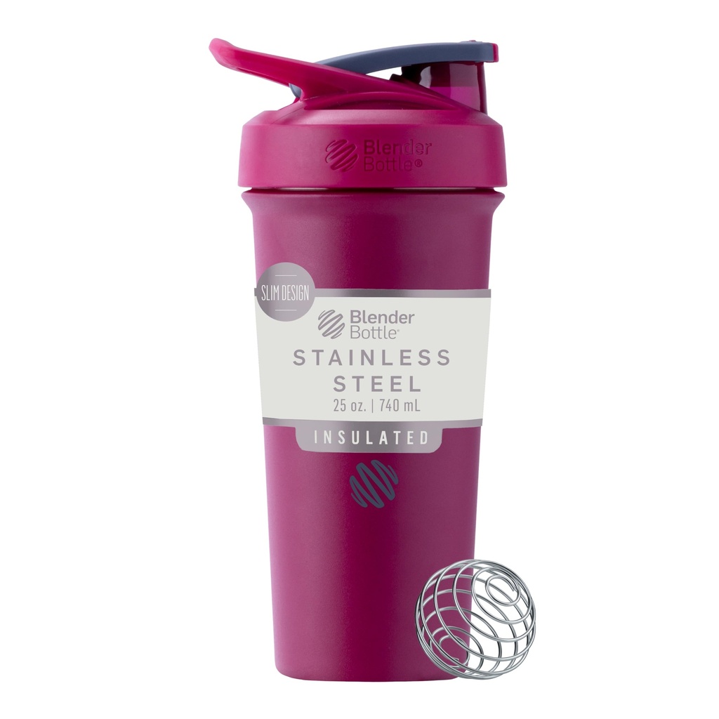 BlenderBottle Sport Sleek 绝缘无色钢摇摆瓶与Wire Whisk, 25-Ounce, Raspberry – 为运动员和适配型的蛋白质摇摆和水分,易混合, Slim Easy to hold, 保持饮料冷却,可锁定的Lid