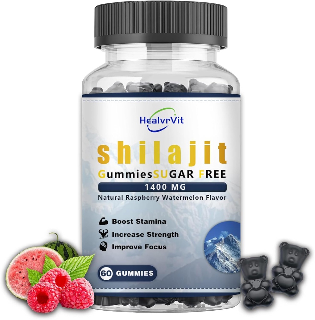 Shilajit Gummys for Men Fulvic Acid,纯 Shilajit for Men and Women, Shilajit 喜马拉雅能源有机体,无糖,西瓜Raspberry Flavor I 100% 天然与有机 I 60 Gummy