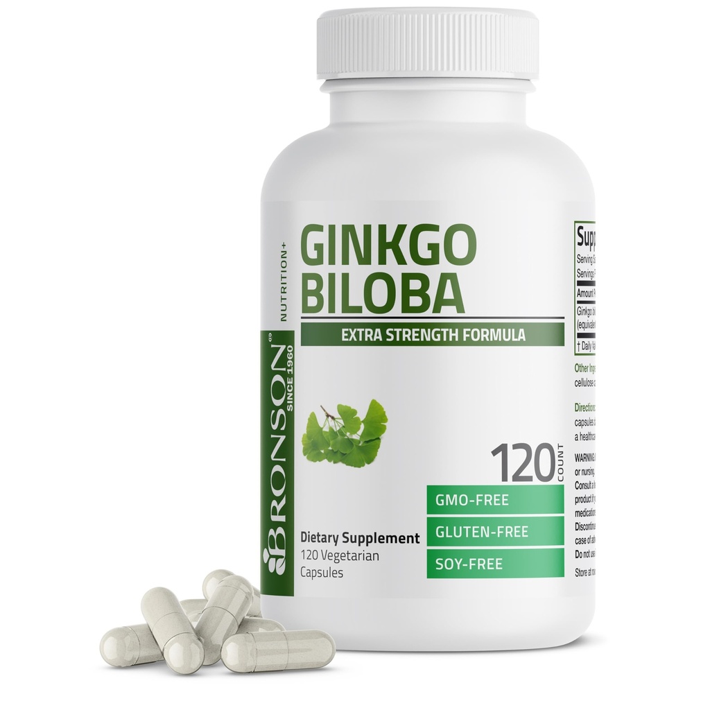 Bronson Ginkgo Biloba 额外力量支持大脑功能和内存支持,120个蔬菜卡普尔