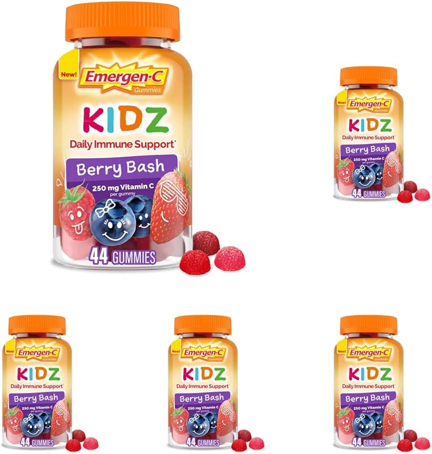 Emergen-C Kidz Daily Immune支持饮食补充,Flavored Gummys配有维生素C和B维他命支持Immune,Berry Bash - 44 Counter (Pack of 5).