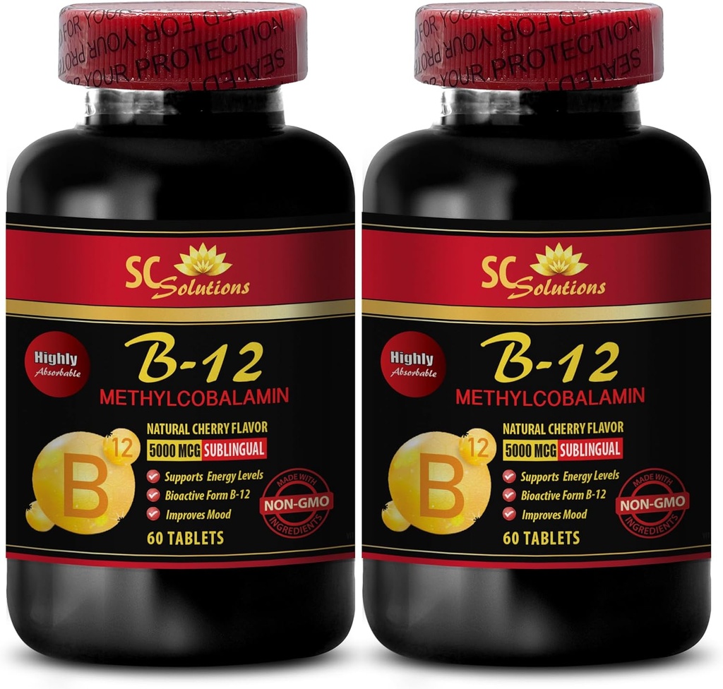 b12 维生素 5000 mcg - METHYLCOBALMIN 维生素 B-125000 - 运动营养耐力,能量促进器,男子50岁以上能量补充剂,维生素b 12,皮肤支持补充剂 - 2瓶 120 Tabl
