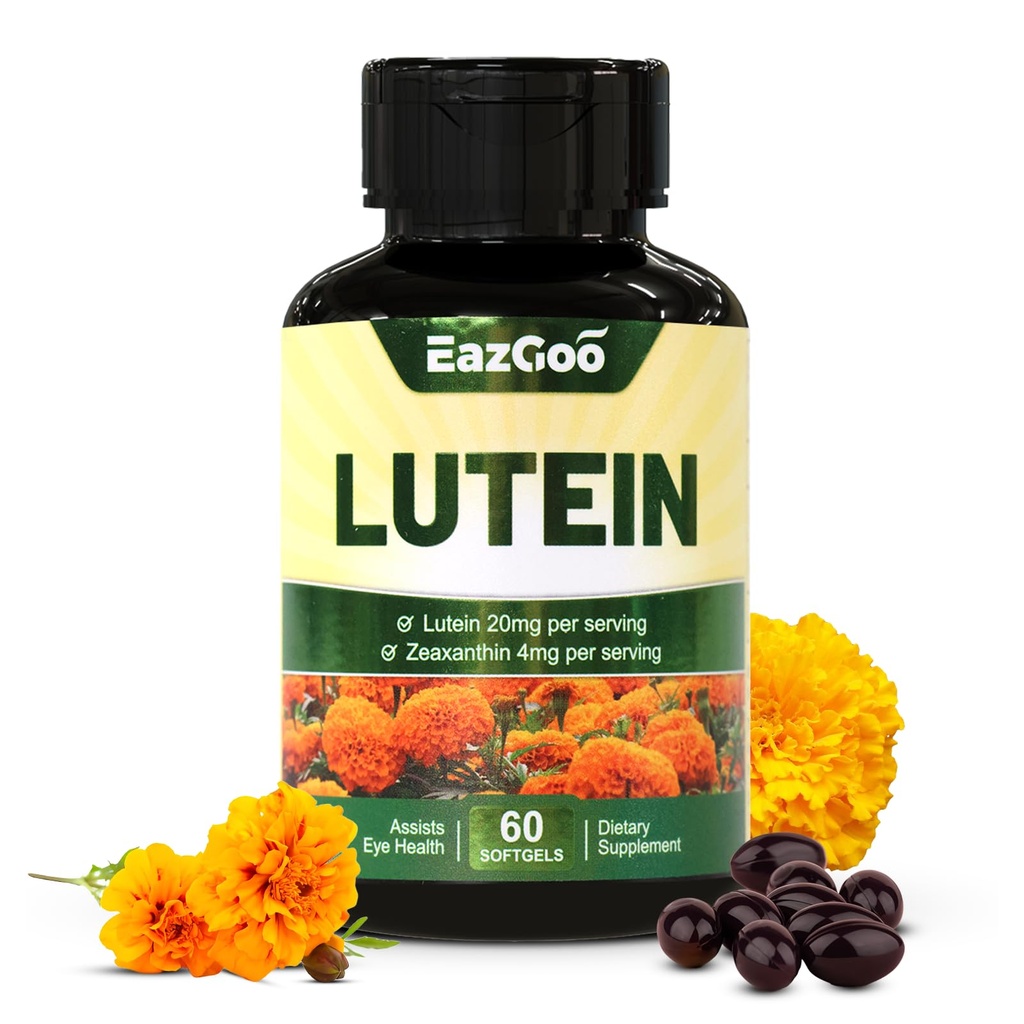 Lutein for Eyes, Lutein 20mg, Lutein and Zeaxanthin 补充品, 眼睛补充品, Eystrain Relief & 支持视觉健康, Vegan, 60 Softgels