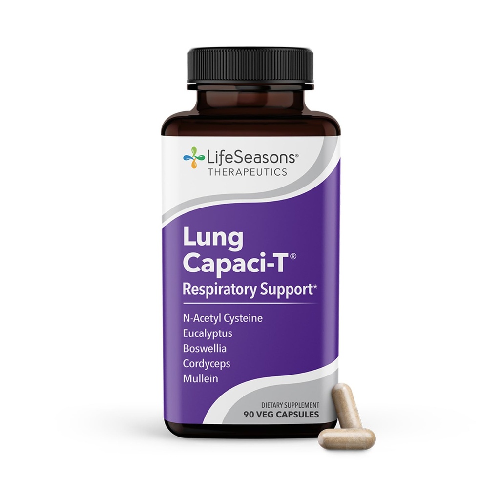 Lung Capaci-T - 呼吸支持补充 - CoQ10, N-乙酰Cysteine, Boswellia, Eucalyptus, Mullein, Green Tea, Nettle & Peppermint - 增加氧气容量和减少Mucus - 90 Capsules