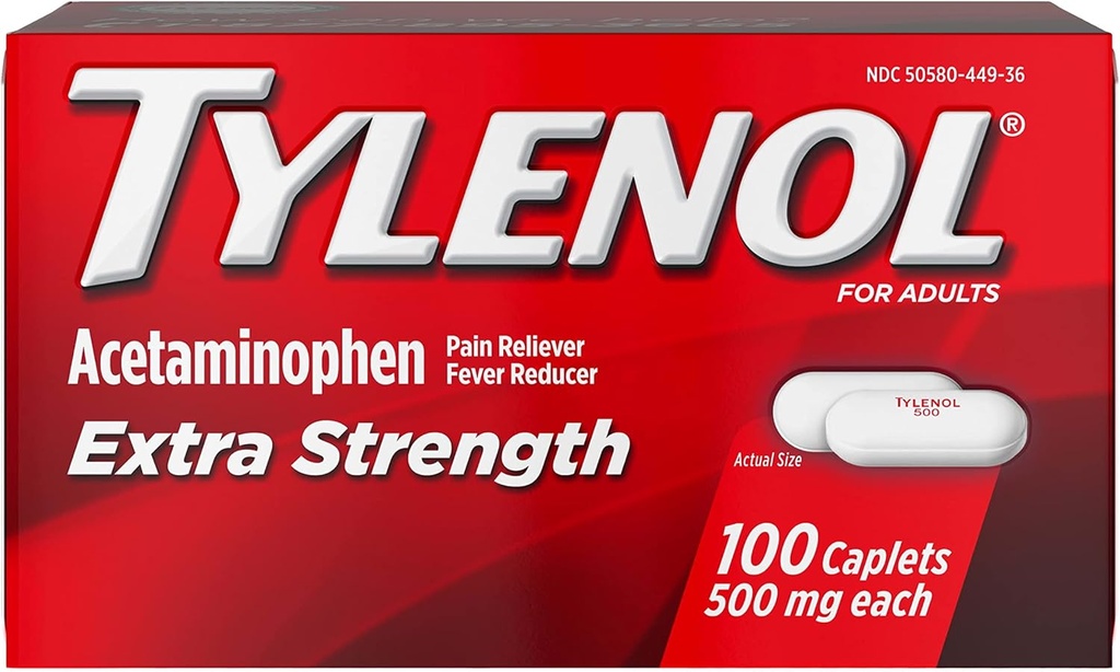 TYLENOL 超强疼痛释放剂和发热还原剂500毫克,100 ea 包装2